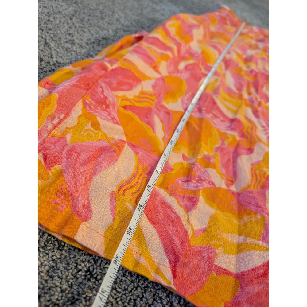 Cynthia Rowley Pink Orange Floral 100% Linen‎ Wide Leg Pants Womens Large - Picture 5 of 5